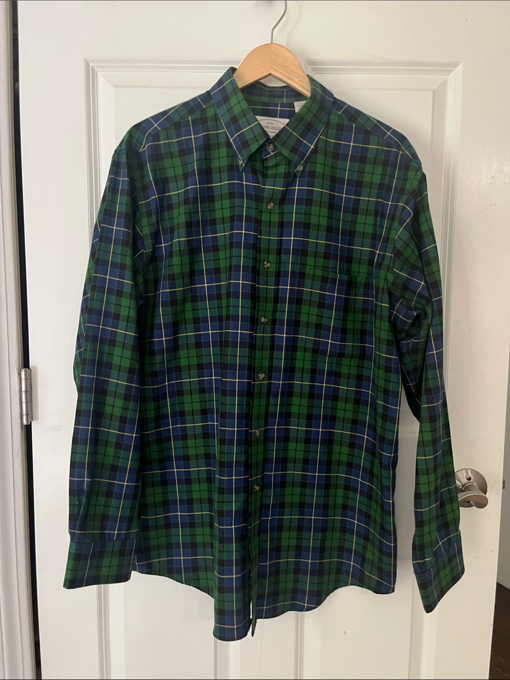 Jacob Miller Plaid Shirt Button Down Long Sleeve, cotton, wool, large, green
